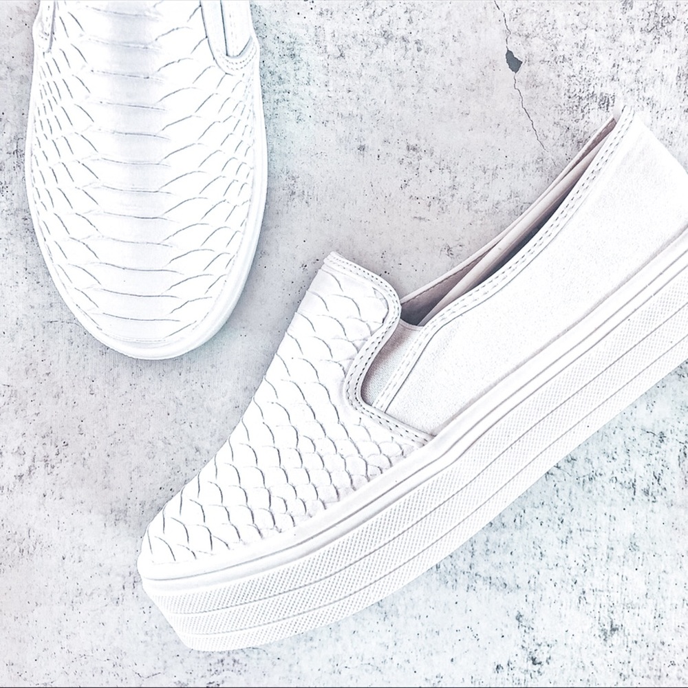 White Snakeskin Flatform Slip On Sneakers - Picture 1 of 4